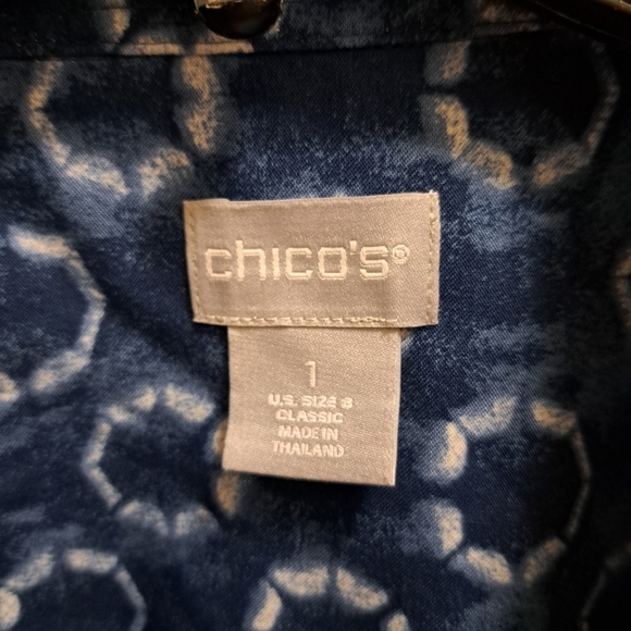 Chico's Blouse Women's Size 8 Chico's Size 1 Blue White Top  Non Iron Button Up - Picture 7 of 13